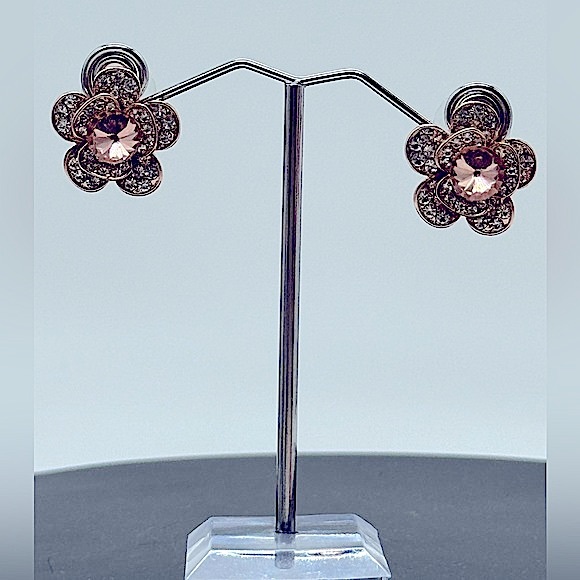 Rose Gold Crystal Flower Post Earrings Made With Swarovski Crystals - Picture 2 of 16